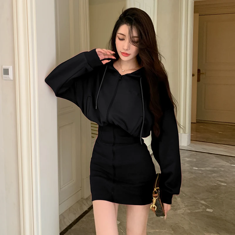 Korean Fashion Cat Ear Hooded Hoodie Dress Women Autumn Winter