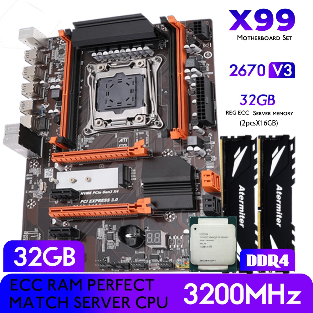 Atermiter X99 Moederbord Kit Set Met Lga 2011 3 Xeon E5 2670 V3 Cpu ...