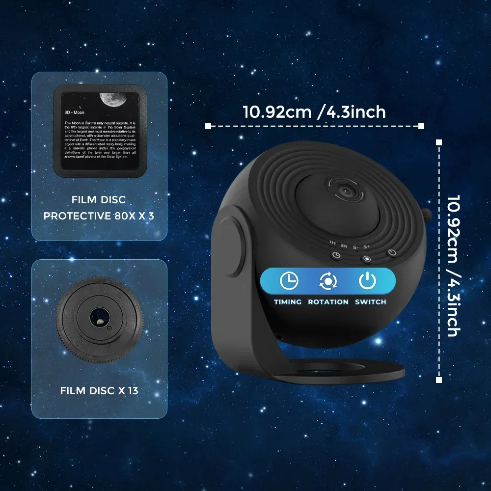 13 in 1 Planetarium Galaxy Projecto Star Projector 360°Rotation Mute Design HD Image Timing for Bedroom Birthday Christmas Decor