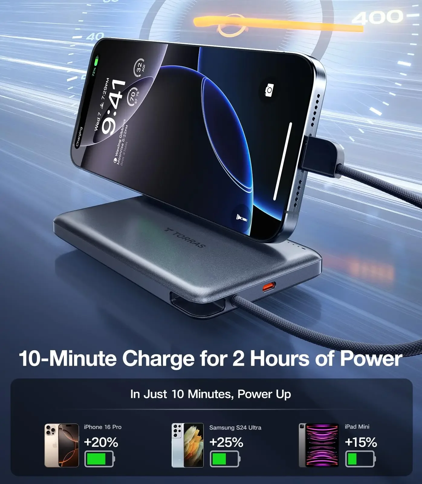 TORRAS Mobile Power, Slim 10000mAh Portable Charger, 22.5W Fast Charging for iPhone 16/15/Samsung S24 Ultra/Android 2