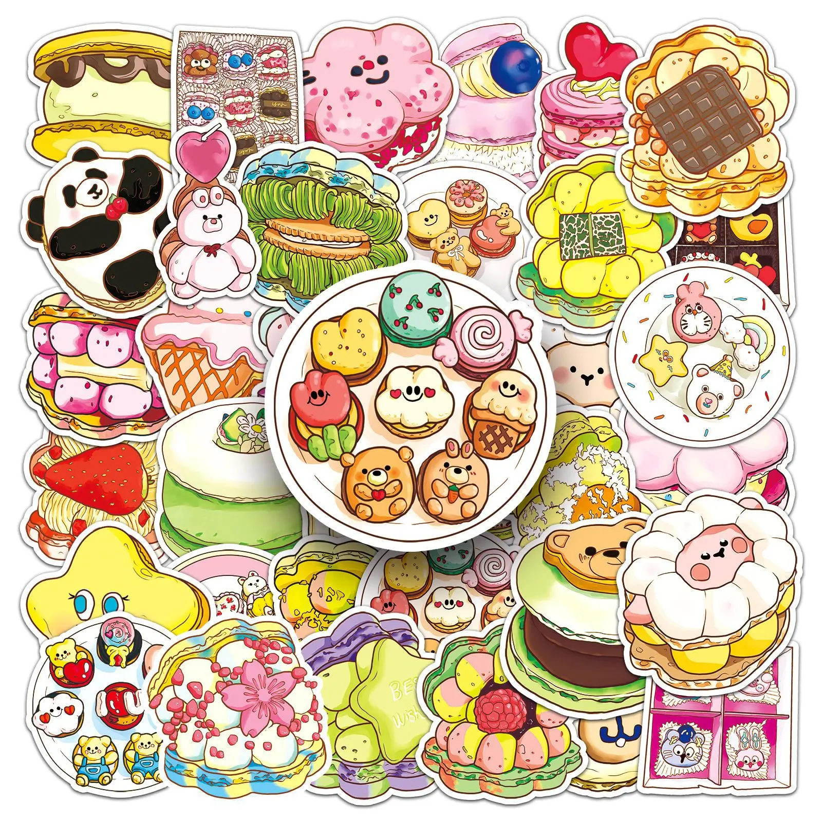 50Pcs Cute Cartoon Animal Macarons Cake Stickers for Diary Journal Notebook Scrapbooking Handmade Label Sticker Kids Toy Gift B2