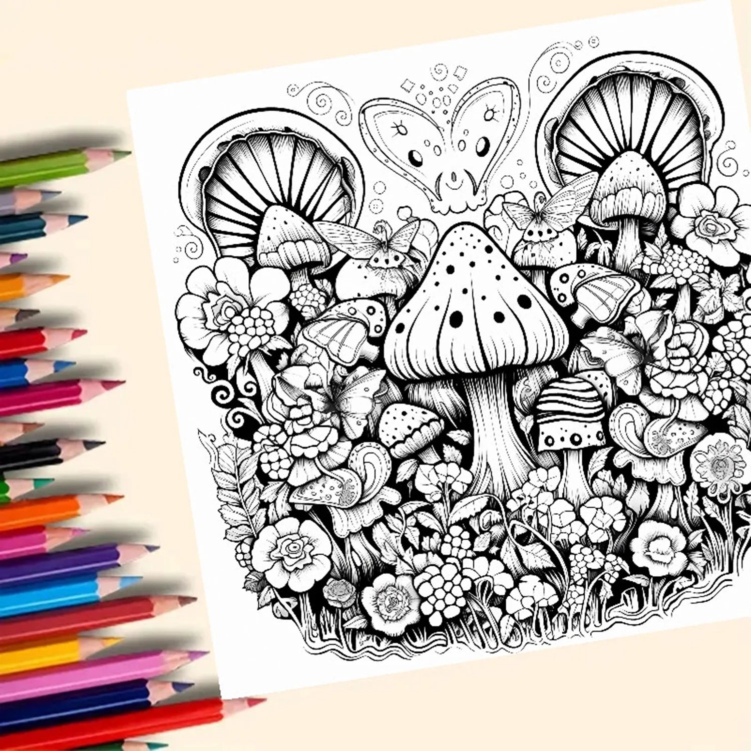 Whimsical Tree House Adult Picture Book Enchanting Mushroom Home Micro World Sketches Perfect Pencil Coloring Book 4