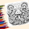Whimsical Tree House Adult Picture Book Enchanting Mushroom Home Micro World Sketches Perfect Pencil Coloring Book 4