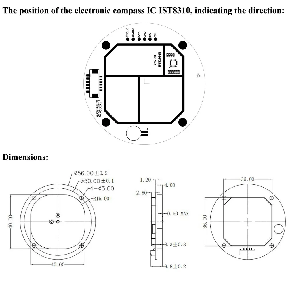Beitian BE-450 GPS 모듈 M 10050, 나침반 및 플래시 포지셔닝 모듈, GNSS 리시버, 항공기 픽스호크 APM 비행 제어