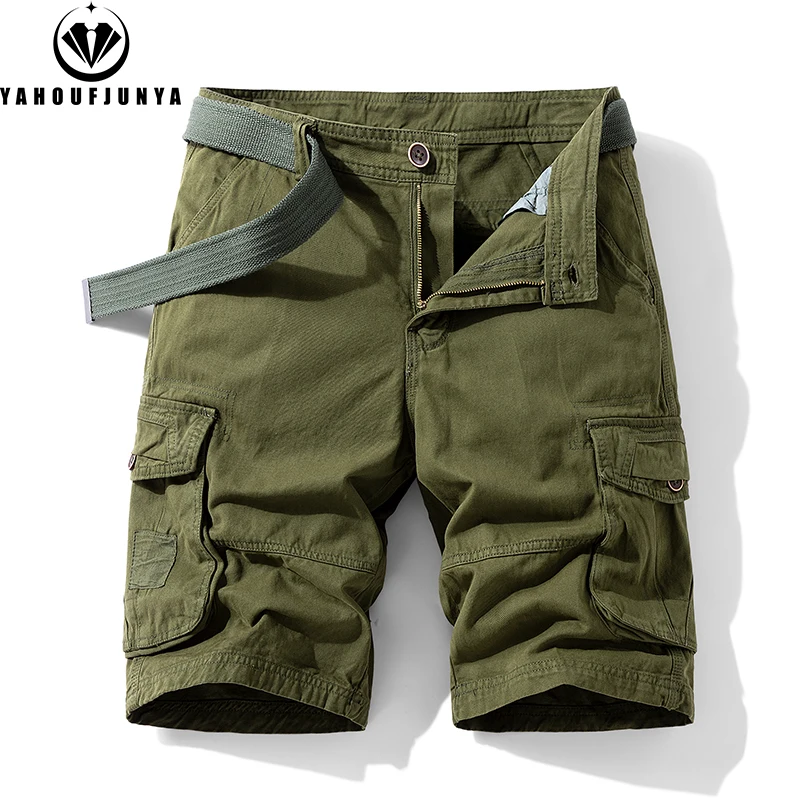 New Men Summer Outdoor Leisure Buttons Cargo Style Shorts Men Solid Straight Cotton Comfortable Fashion Design Short Pants Male 3