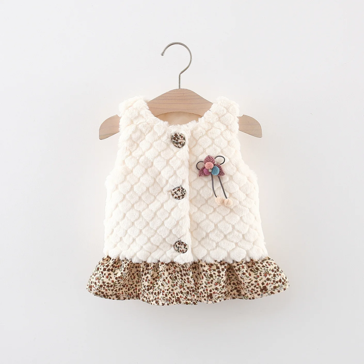 Winter Newborn Girls Plush Sleeveless Sweetheart Fur Vest Splice Fragmented Flowers fur vest children down vest