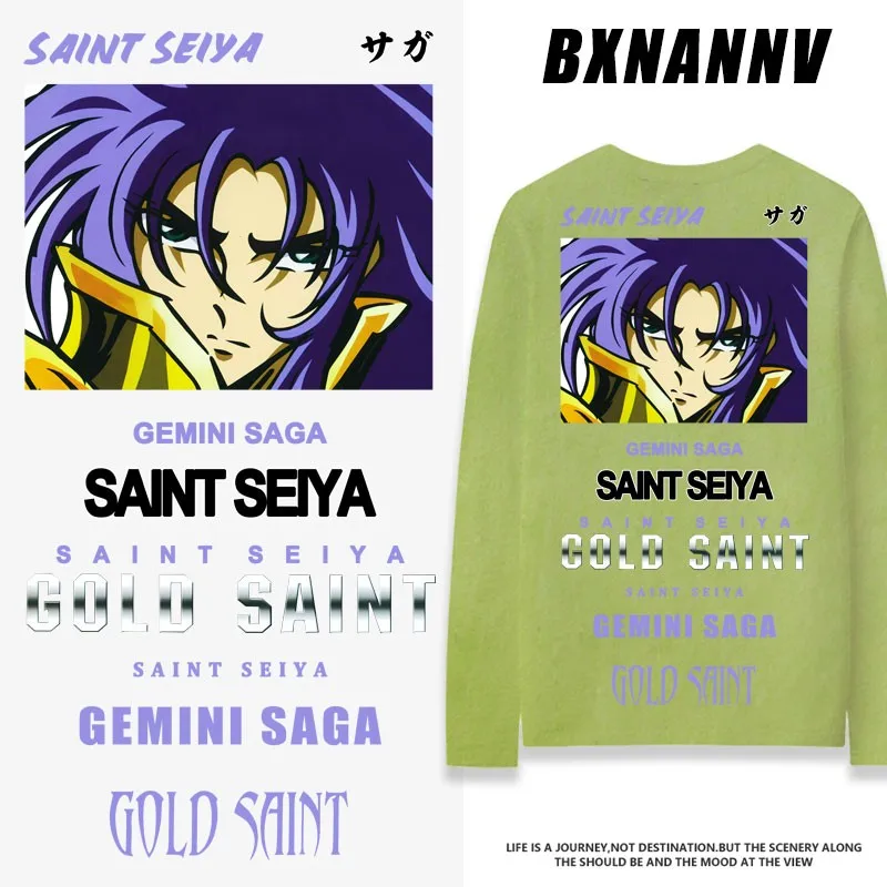 

Gold Saint Warriors Co Branded Long Sleeved T-shirt Men's Japanese Anime Anime Clothes Around Shagamushaga Pure Cotton