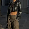 Candyhot Autumn Faux Leather Short Jacket Y2K Turn-down Collar Fashion Botton Decoration PU Coat 2024 Grunge Street Casual Coats 5