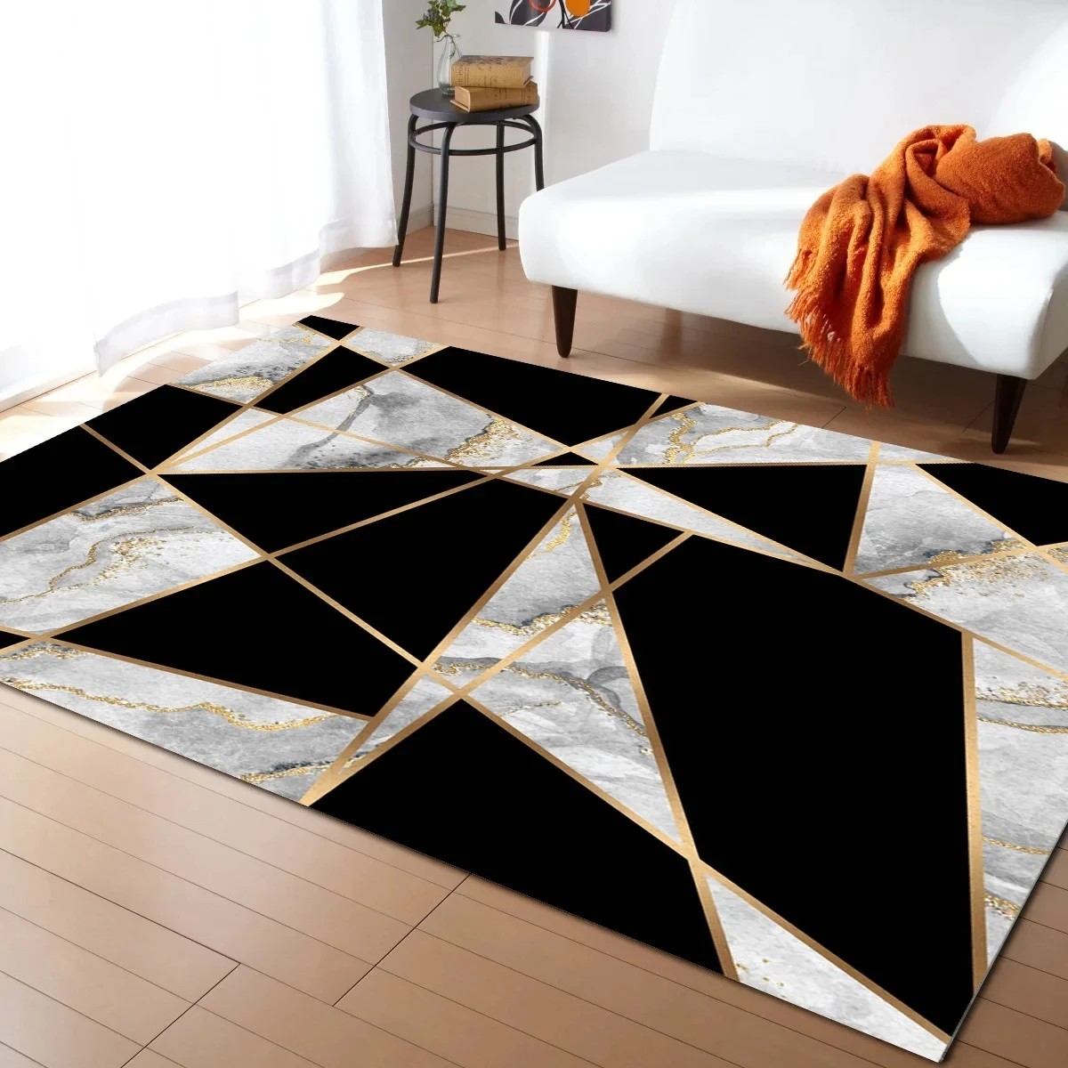 

Black White Marble Lines Carpet for Living Room Decor Children's Room Anti-slip Mat Hallway Balcony Rugs Bedroom Area Rugs