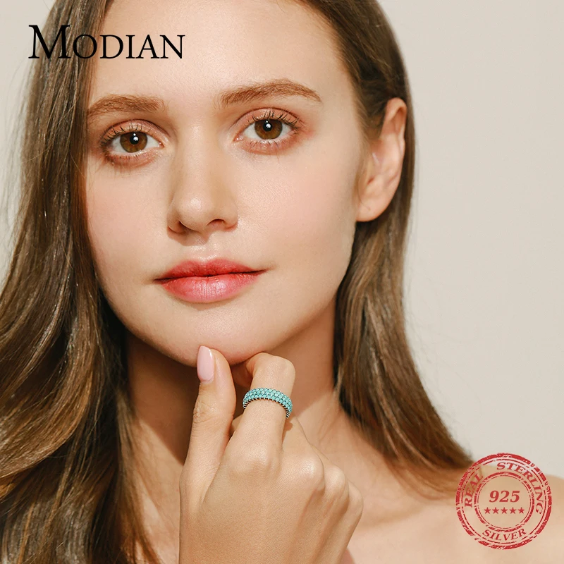 MODIAN 여성을위한   럭셔리 청록색 손가락 반지 빈티지 레트로 보헤미안 스타일 반지 파인 쥬얼리 Anel