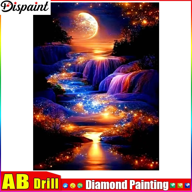 

Dispaint AB Square/Round Drill 5D DIY Diamond Painting "River Moon Tree" Embroidery Cross Stitch Full Rhinestone Decor