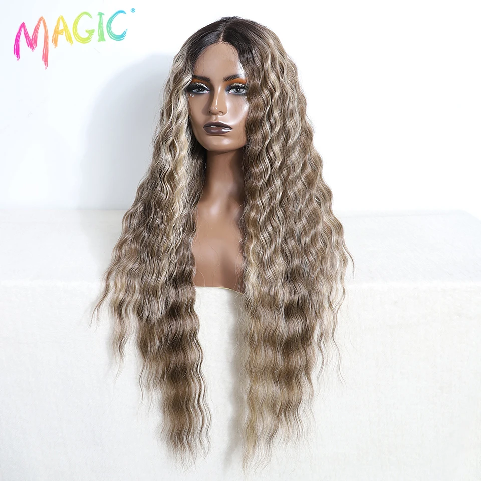 Magic Lace Front Wigs For Women 30" White Wig Body Wave Wig Blonde curly Highlight Cosplay Wigs Synthetic Lace Front