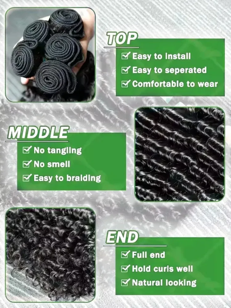 30 40 Inch Brazilian Deep Wave Virgin Raw Unprocessed 100% Human Hair Extensions 1 2 3 4 Bundles Curly Double Weft Bulk Braiding