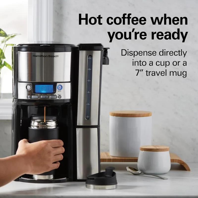 Hamilton Beach One Press Programmable Dispensing Drip Coffee Maker with 12 Cup Internal Brew Pot, Water Reservoir