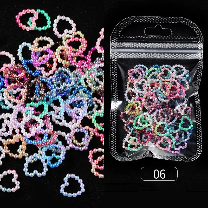 Elegant Pearl Heart Nail Art Charms Set - 50 Pieces 3D Decorative Beads and Rhinestones