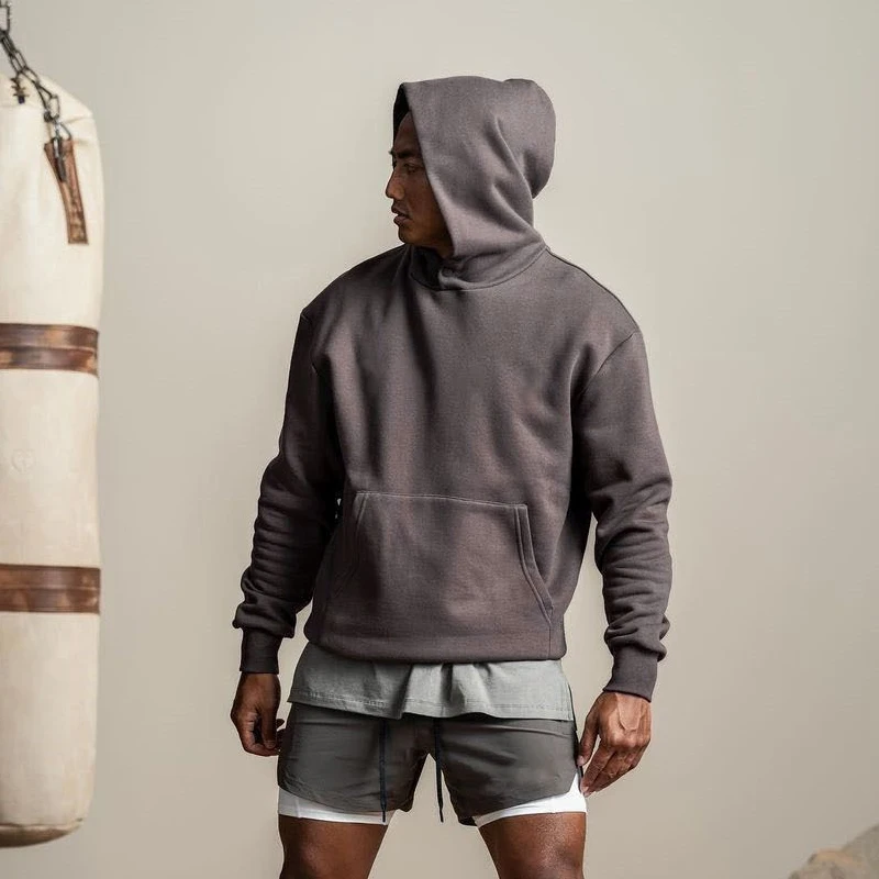 Men Sweatshirt Autumn New Hoodie Sports Fitness Pullover Cotton Loose Oversized Sportswear Gym Running Training Elastic Jacket