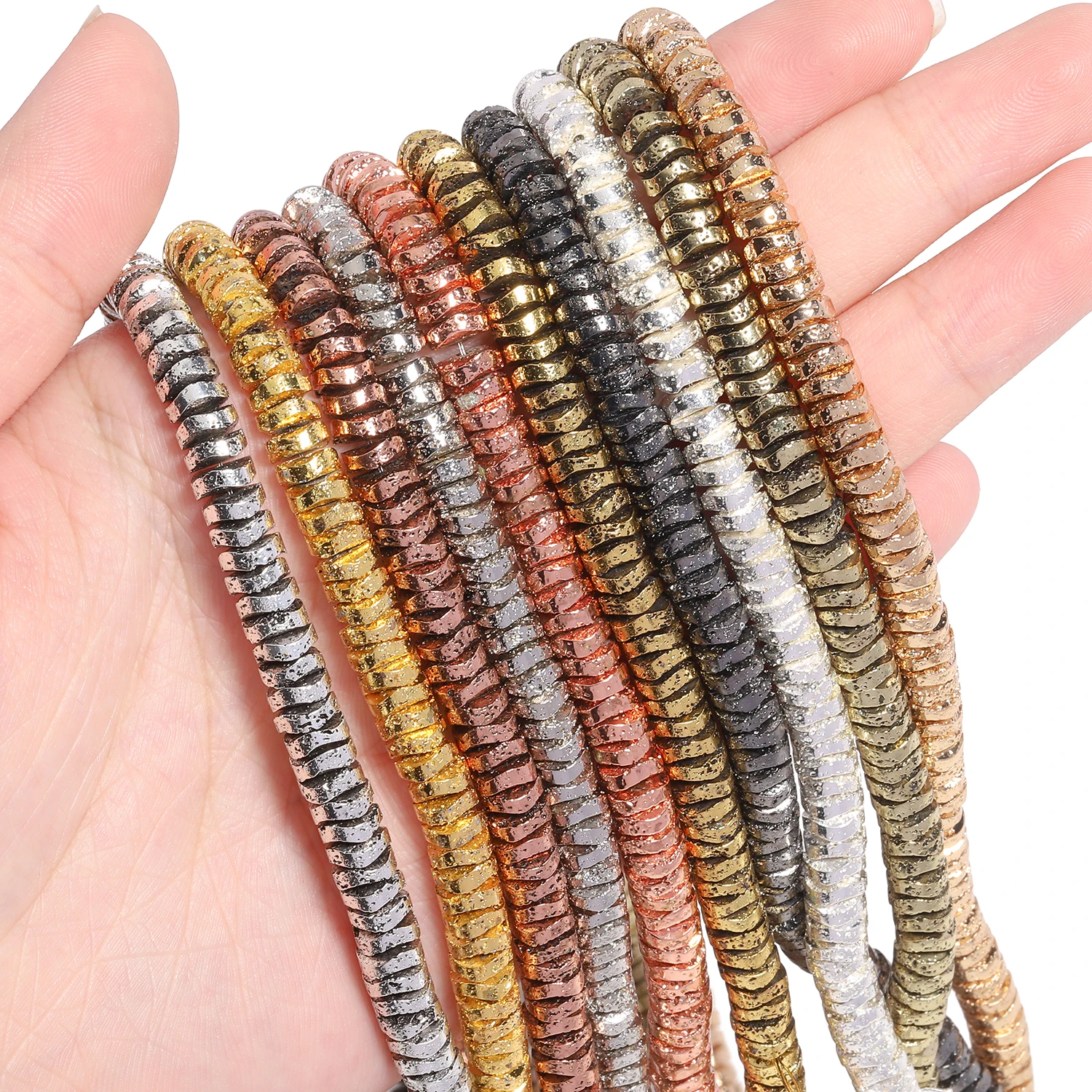 6 x 2 mm flache, runde, vergoldete vulkanische Lavaperlen, Naturstein-Abstandsperlen für Schmuckherstellung, Zubehör, DIY-Armbänder, Zubehör