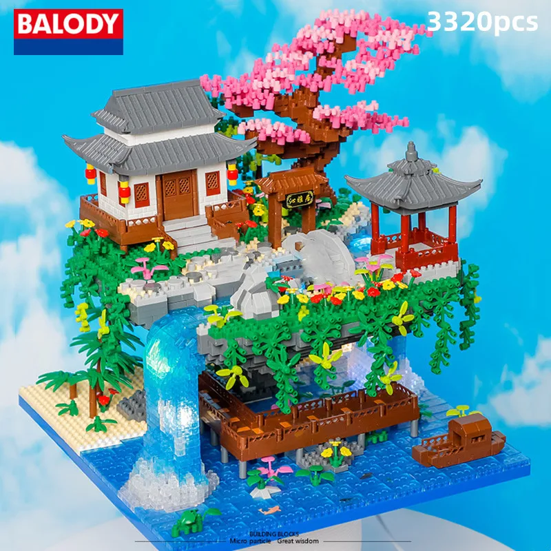 3320Pcs Costruzione Antica Peach Blossom Pond Balody Building Blocks Assemblaggio Difficile Per Adulti Blocks Toy Boy Gifts Ornaments