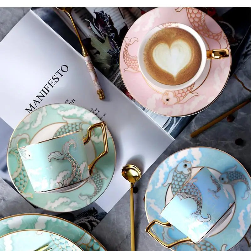 

British Light Luxury Ceramic Coffee Cup Small Luxury Coffee Cup and Saucer Set Household Afternoon Tea Flower Tea Cup Spoon