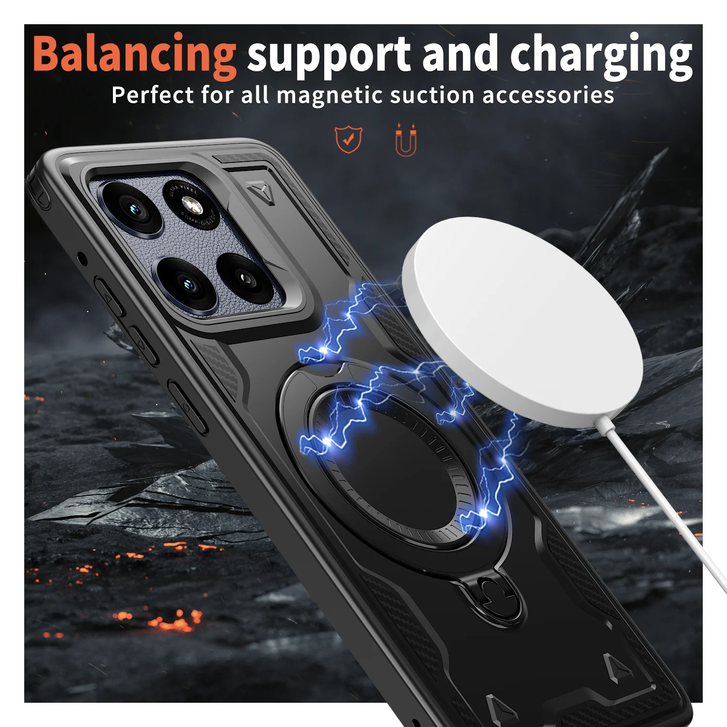 Enhanced Armor Shockproof Phone Case with 360° Rotating Magnetic Holder