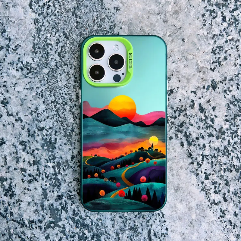 Yellow Sunset Mountain Shockproof Matte Laser Phone Case - Natural Scenery Cover