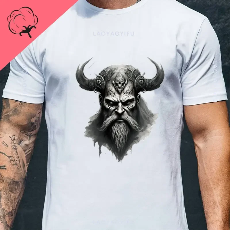 thumbnail image 1 of Camiseta de calavera táctica de guerrero de barba americana Unisex, Camiseta de algodón Til Valhalla, camiseta de manga corta con cuello redondo, Top informal para hombre, 1 of 5
