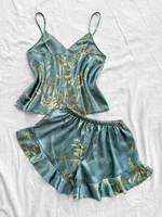 2-piece V-neck random print sexy casual shorts Pajama Set  Women's Sleepwear Loungewear - Image 4