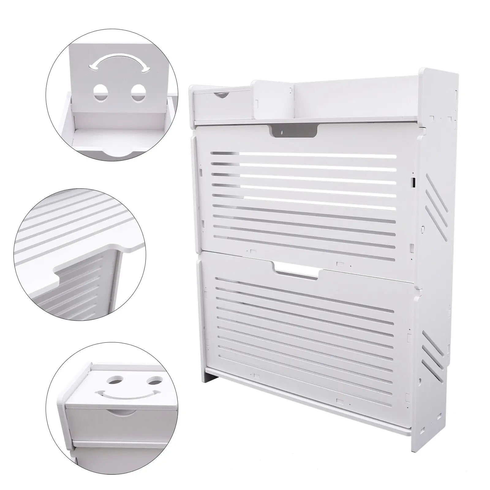 Modern Shoe Rack PVC Shoe Cabinet Tipping Bucket Storage Organizer 2 Layer White 66x17x81cm