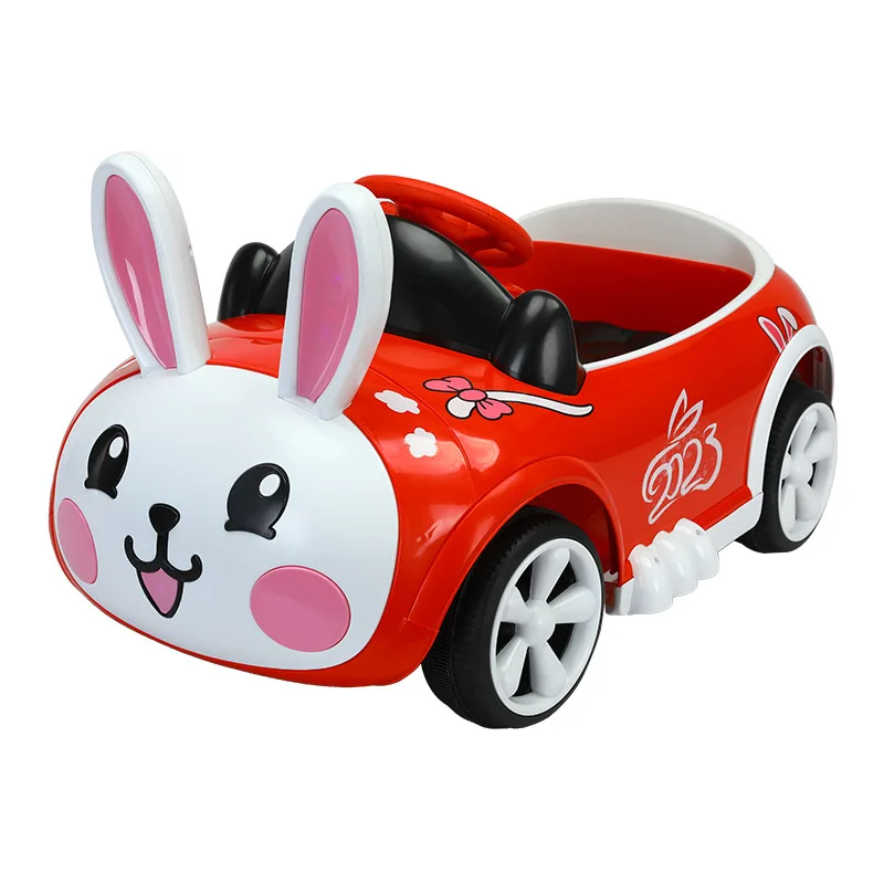 Children's Electric Car Four-wheeled Dual-drive Cute Rabbit Car Boys and Girls Early Education Ride on Toys with Remote Control soft cute beanie hat infant baby knit hat winter christening bonnet with chin strap solid color winter warm accessories caps