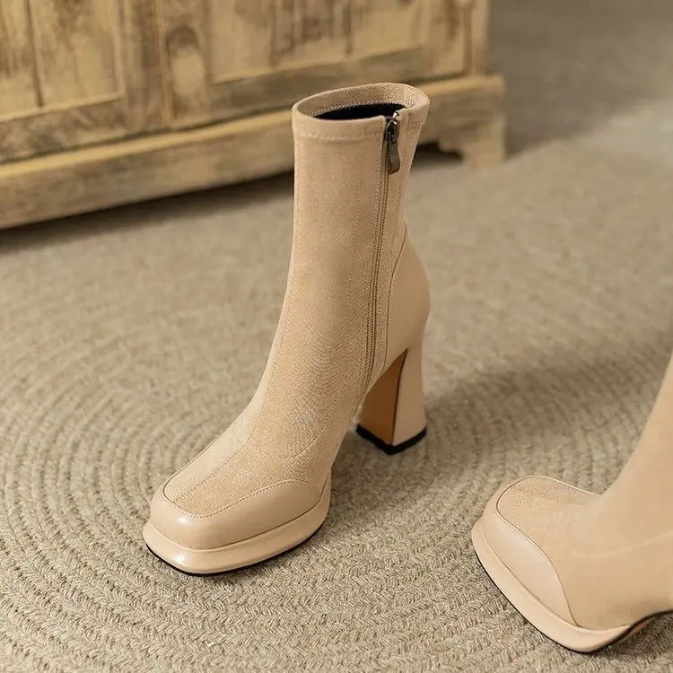 Chunky Ankle Boots For Women Waterproof Platform High Heel Shoes_voghion.com