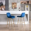26 Inch Set of 2  Stools,with Steel Frame Footrest Velvet Fabric Golden Leg Simple  Stool,BLUE 2