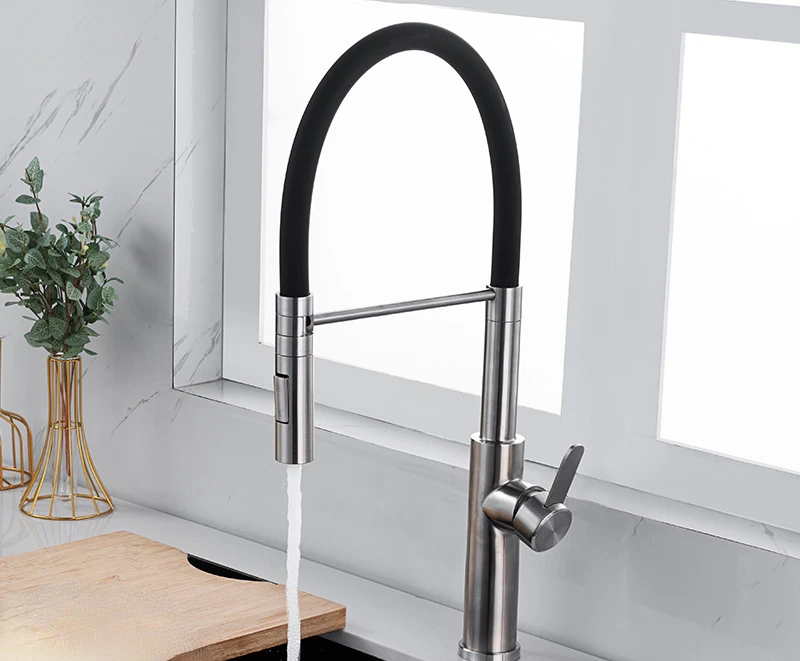 

Sus304 Stainless Steel Kitchen Faucet Black Hose Silicone Pull Hot and Cold Sink Electrical Integrated Sink