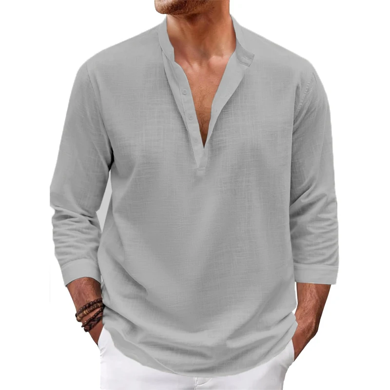 Animal Game Mens Cotton Henley Shirts Long Sleeve Hippie Hawaiian Casual T-Shirt Luxury Mens TShirts Breathable Hiking Outerwear