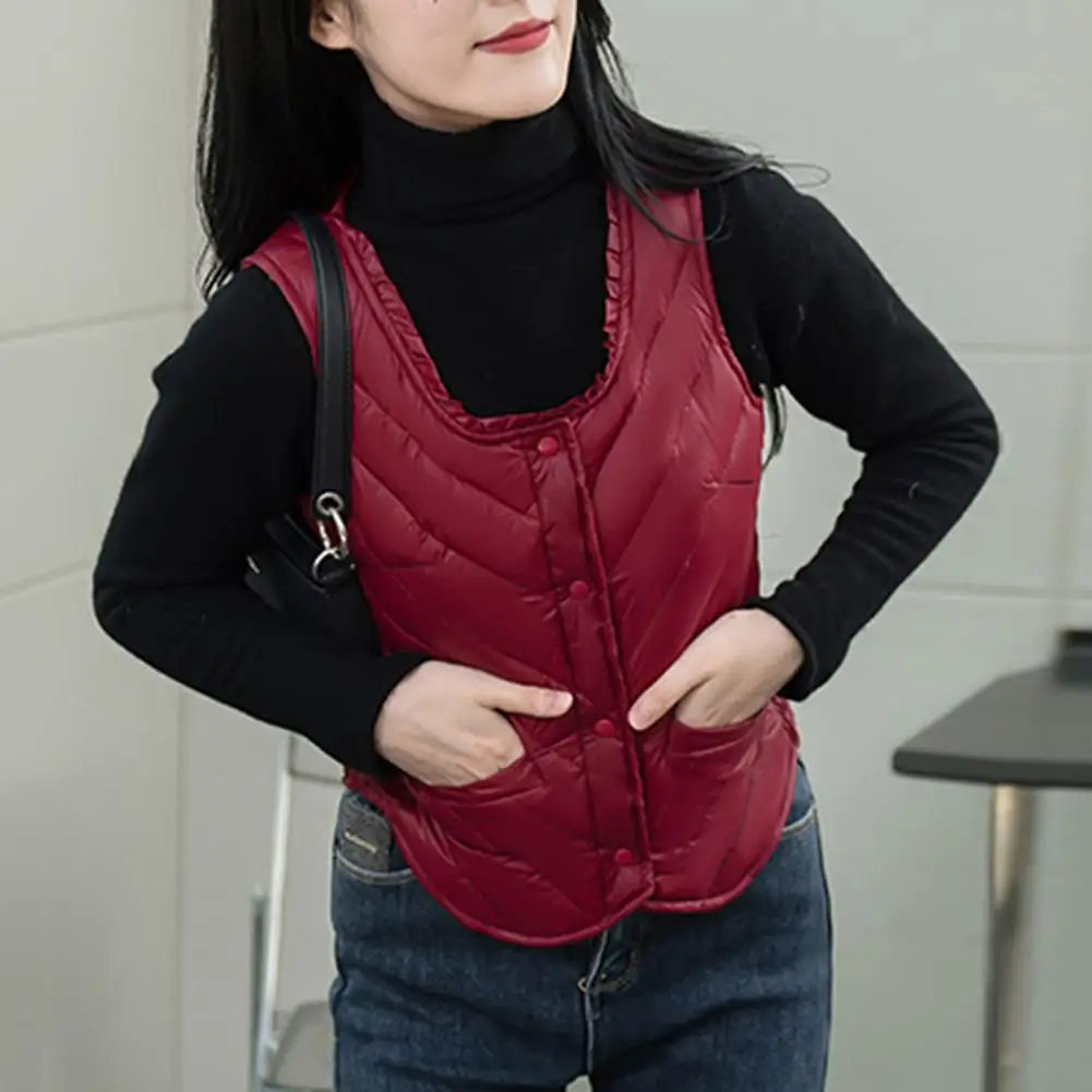 Women Slim Waistcoat Cozy Padded Plush Women's Vest for Fall Winter Sleeveless U Neck Waistcoat with Soft Warm Windproof Design women waistcoat stylish plus size women s winter vest coat warm windproof sleeveless waistcoat with pockets single breasted