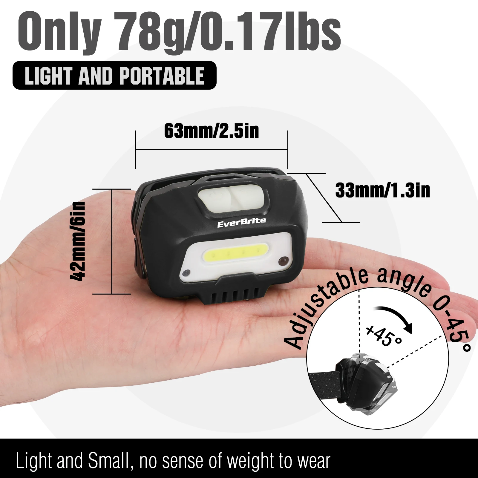 EverBrite Rechargeable Headlamp LED Bright Motion Sensor Head Lamp Flashlight with 6 Modes Adjustable Headlight for Adults Kids