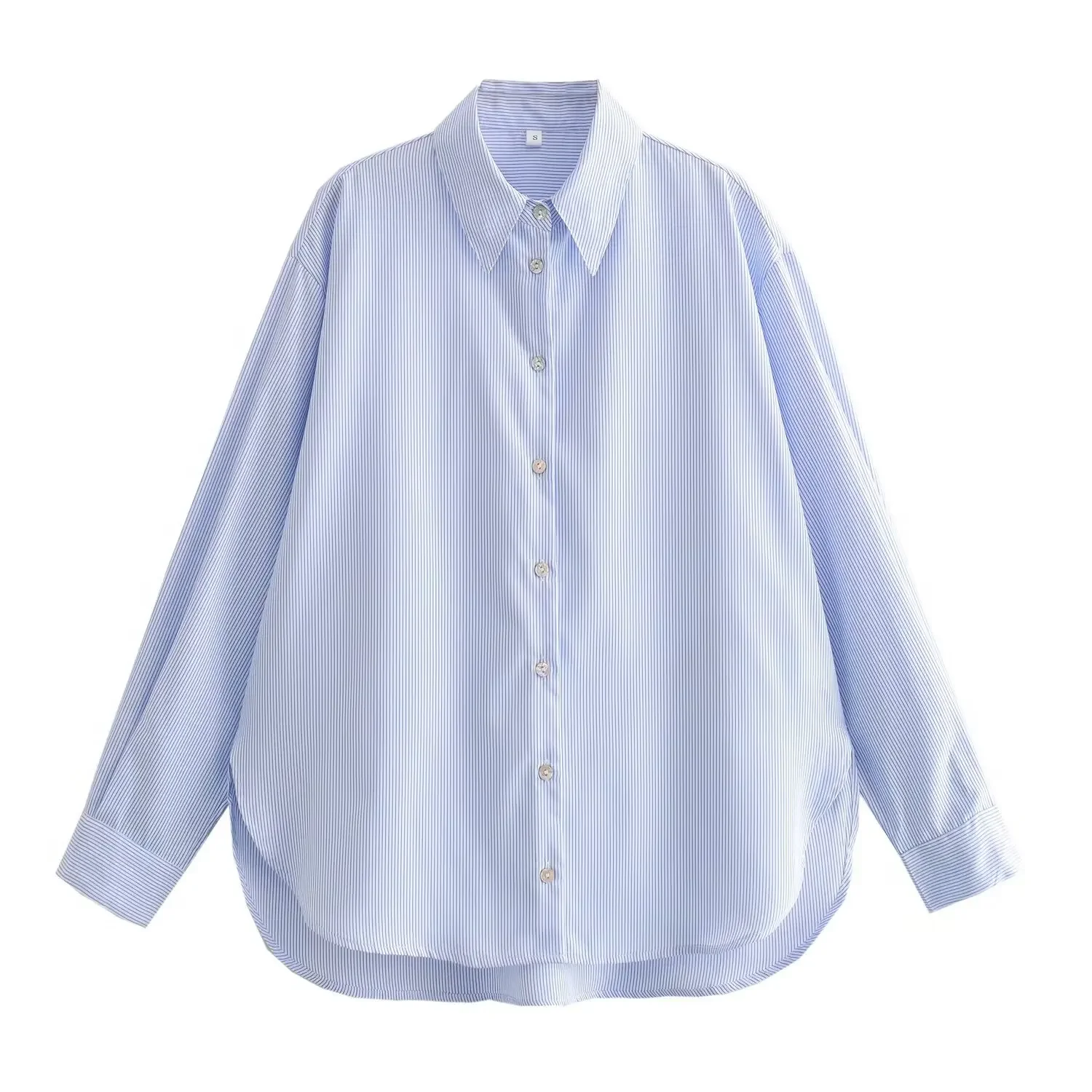 

Women's 2024 New Fashion Loose Linen Asymmetric Casual Stripe Shirt Retro Long sleeved Button up Women's Shirt Unique Top