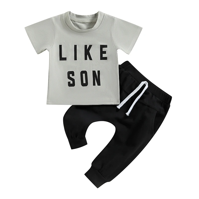 Baby Boys Pants Set Short Sleeve Crew Neck Letters Print T-shirt Jeans Summer Outfit