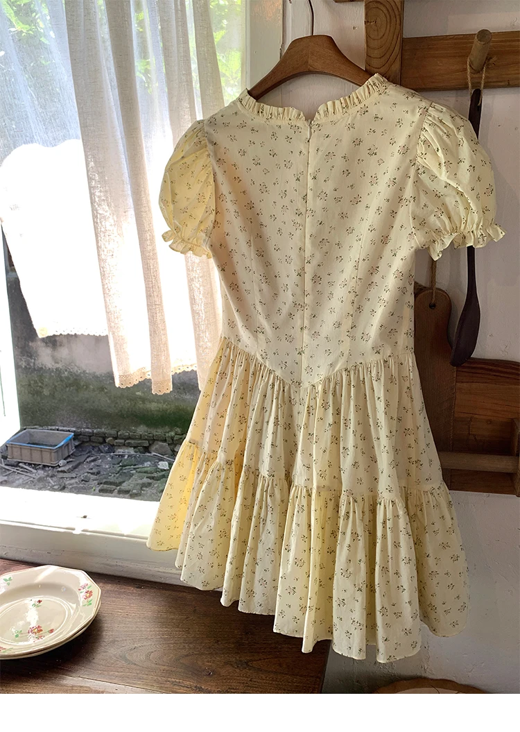 French Floral Printed Short Dresses for Women Y2K V-neck High Waist Birthday Party Dress Korean Chic Prom A-line Summer Vestidos