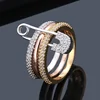 Fashion Stacked Pin Connection Three Layers Designer Ring for Women Personality Zircon Pin Ring Valentine's Day Gift Jewelry 3