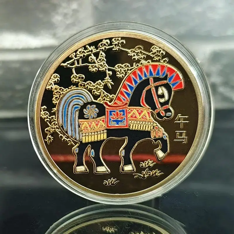 Horse Souvenir Coin For Collectible Decoration Lucky Coin Charms Challenge Coin Metal Crafts 40mm Zodiac Horse Commemorative