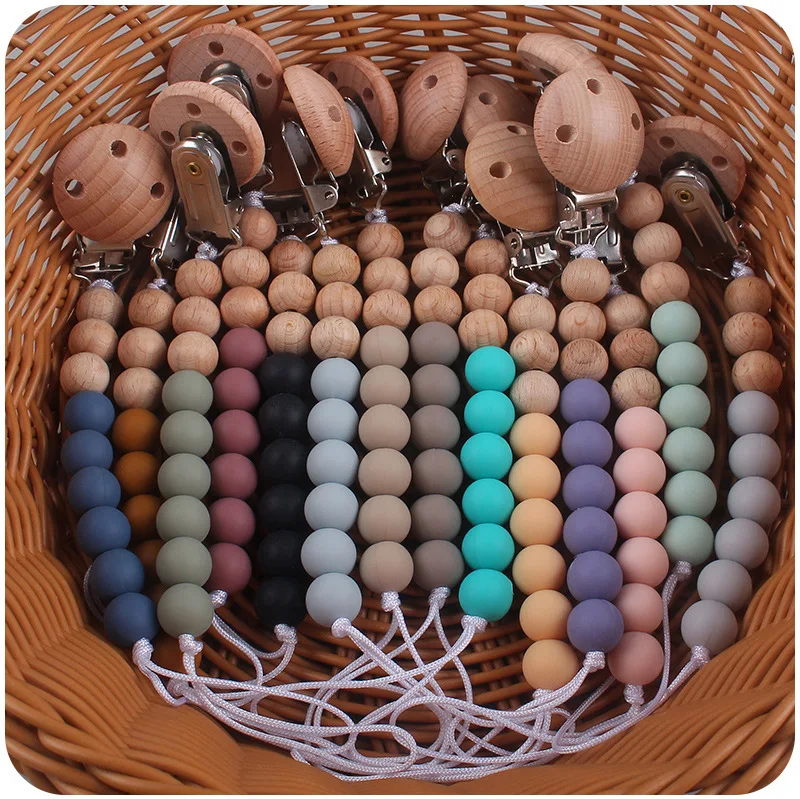 Safety Wooden Teether Baby Infant Toddler Dummy Pacifier Silicone Soother Nipple Clip Chain Holder Strap Baby Chew Toy for teething toys pacifier clip pacifier chain pacifier accessories teether clip teething toy tethers baby silicone accessories