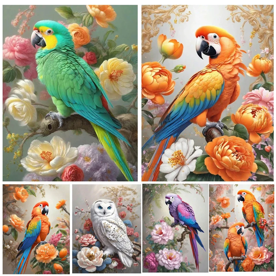 5D Diy Mosaic Art Parrot Bird Flowers Diamond Painting Colorful Jungle Full Square Cross Stitch Rhinestone Embroidery A1020
