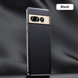 Luxury Genuine Cowhide Leather Plating Shockproof Phone Case - Full Protection Cover for Pixel 6 Pro (Black)
