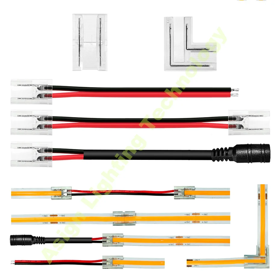 

5Pcs/lot 12V 24V 5V COB Led Strip Connector 2pin /3pin /4pin 5mm 8mm 10mm Corner Connector Strip to Strip/Wire/DC Power