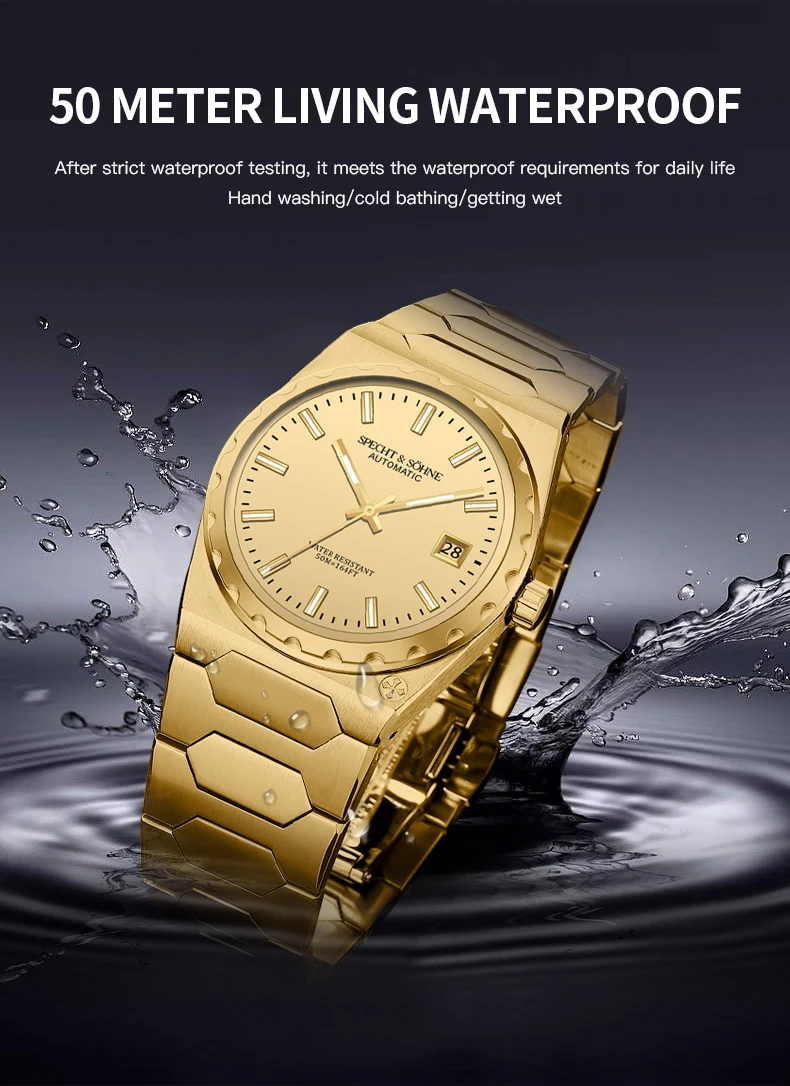 2024 Newest Specht Sohne 222 PVD Gold Automatic Watch For Men 37MM Japan NH35 Mechanical Watches  Reloj Hombre 50M Waterproof