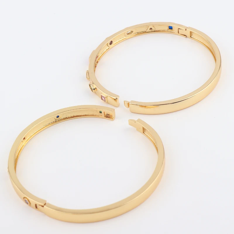 Luxury Punk Rainbow cz Gold Color Bracelet Bangle for Women Wedding on Hand Love Jewelry 6