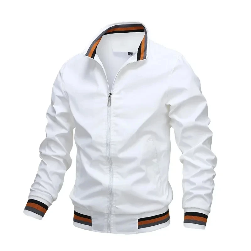 Men's waterproof and windproof jacket, casual bomber jacket, sports jacket, outdoor clothing, white, spring, summer, fashionable