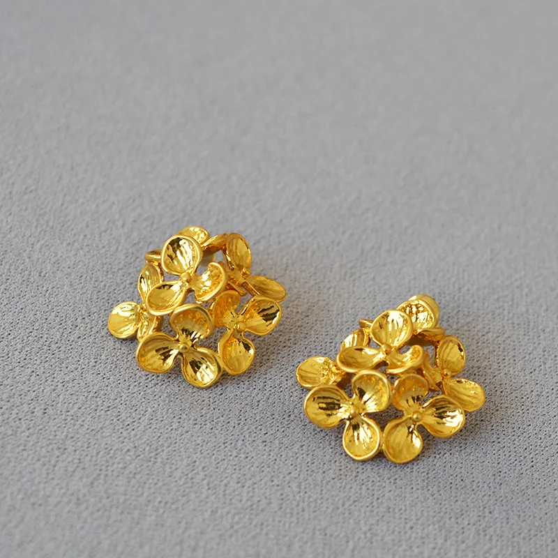 

Japanese design retro literary layered flowers golden stud earrings for women