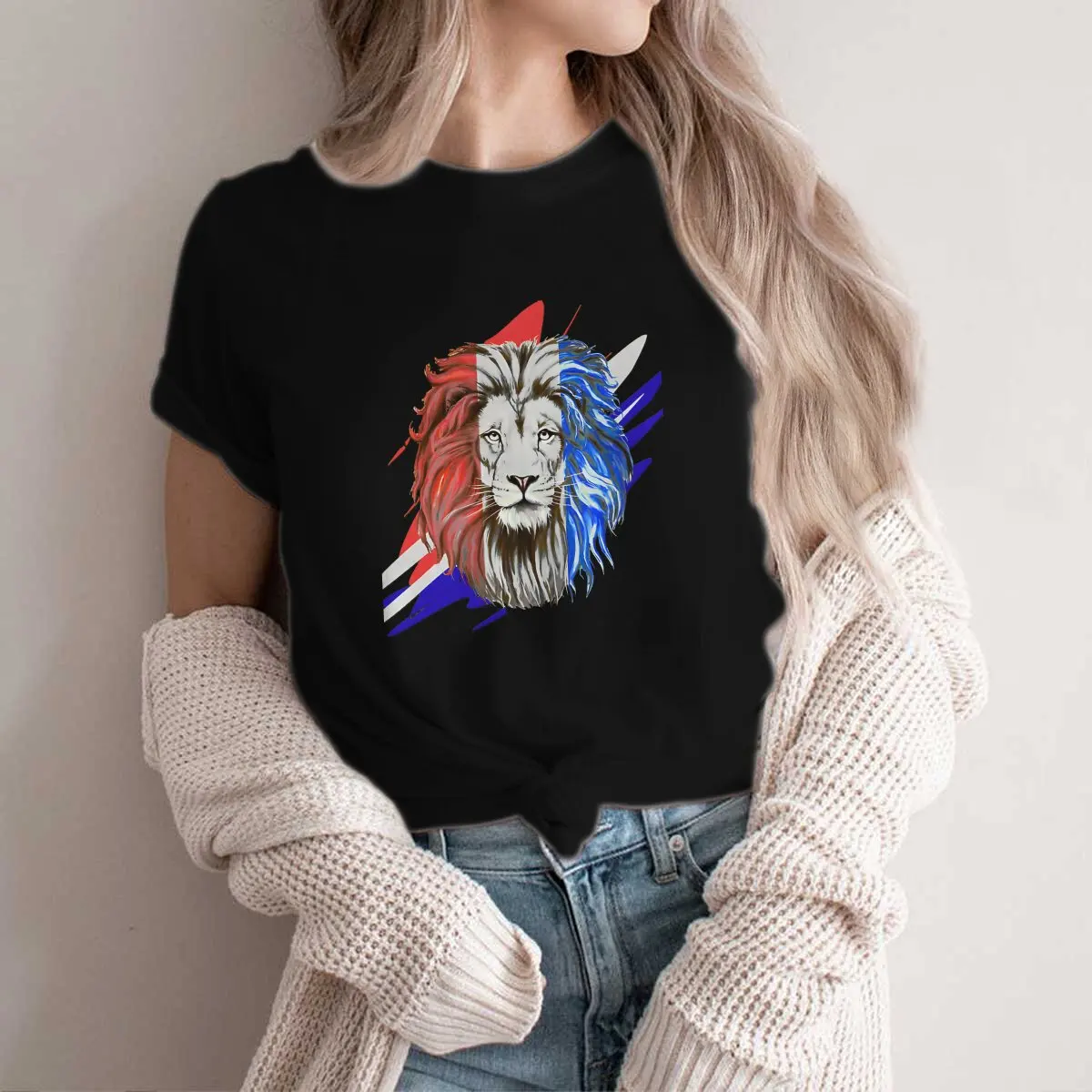 

Lion Zion Rasta Reggae Art - Blue White Red O Neck Polyester TShirt Rasta Design Classic T Shirt Women