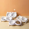 3pcs/set (1pc rack + 2pcs bowl) Non-Slip Ceramic Double Pet Food Bowl for Cats and Dogs - Prevents Spills and Slips